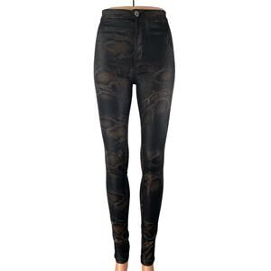 JC & JQ Women's Black Snakeskin High Waist Jean-ish Leggings Skinny Pants Size S